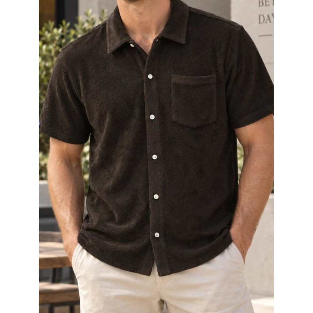 Criquet Terrycloth Buttondown Men's Shirt Collared Short Sleeves Solid M 290729